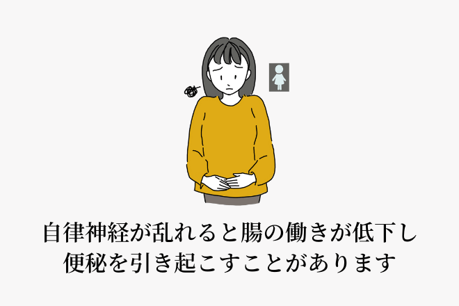 自律神経が乱れると腸の働きが低下し便秘を引き起こすことがあります