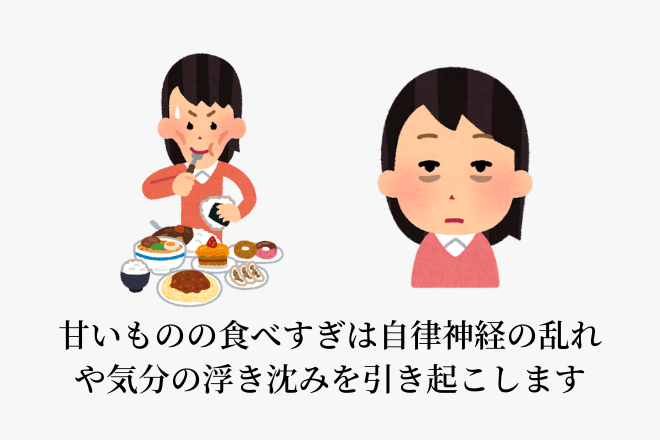 甘いものの食べすぎは自律神経の乱れや気分の浮き沈みを引き起こします